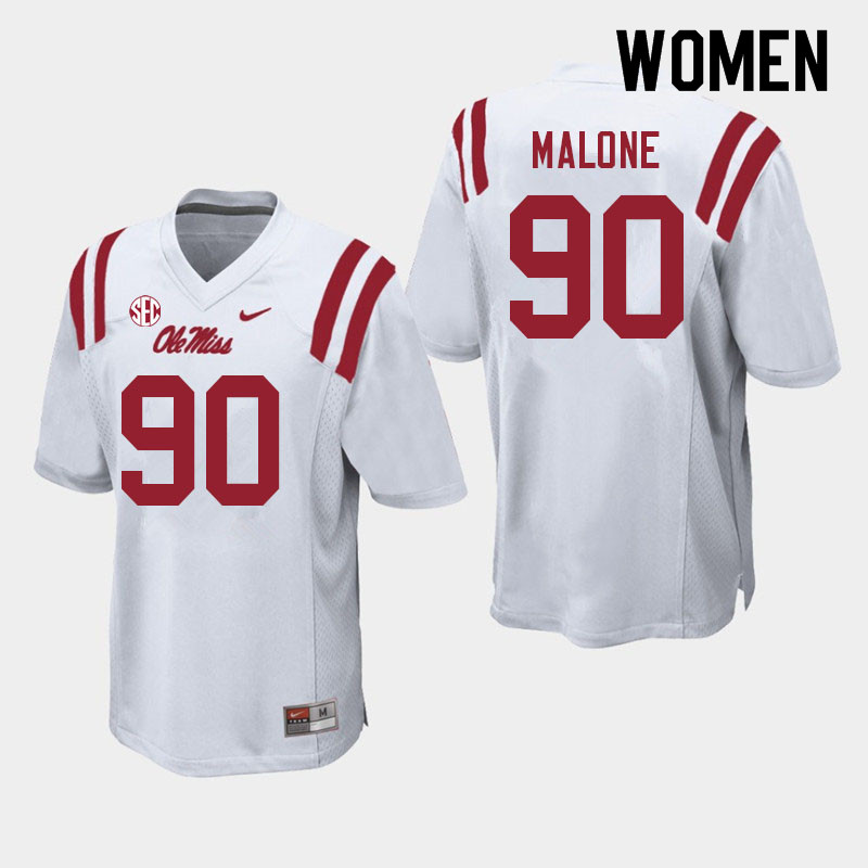 Tywone Malone Ole Miss Rebels NCAA Women's White #90 Stitched Limited College Football Jersey JBR8558YB